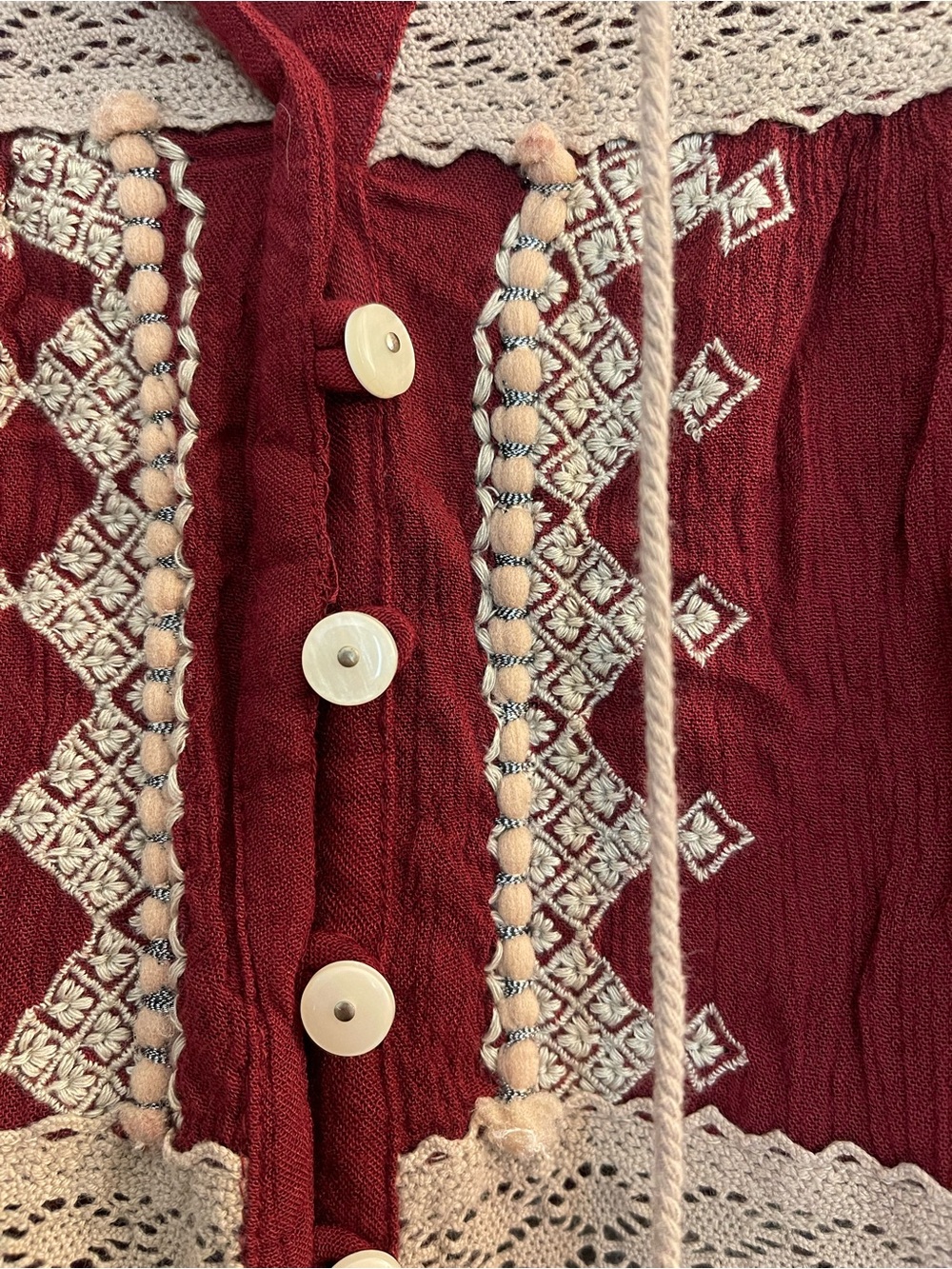 Free People Maroon Red Embroidered Lace-Trim Tunic - Picture 3 of 6